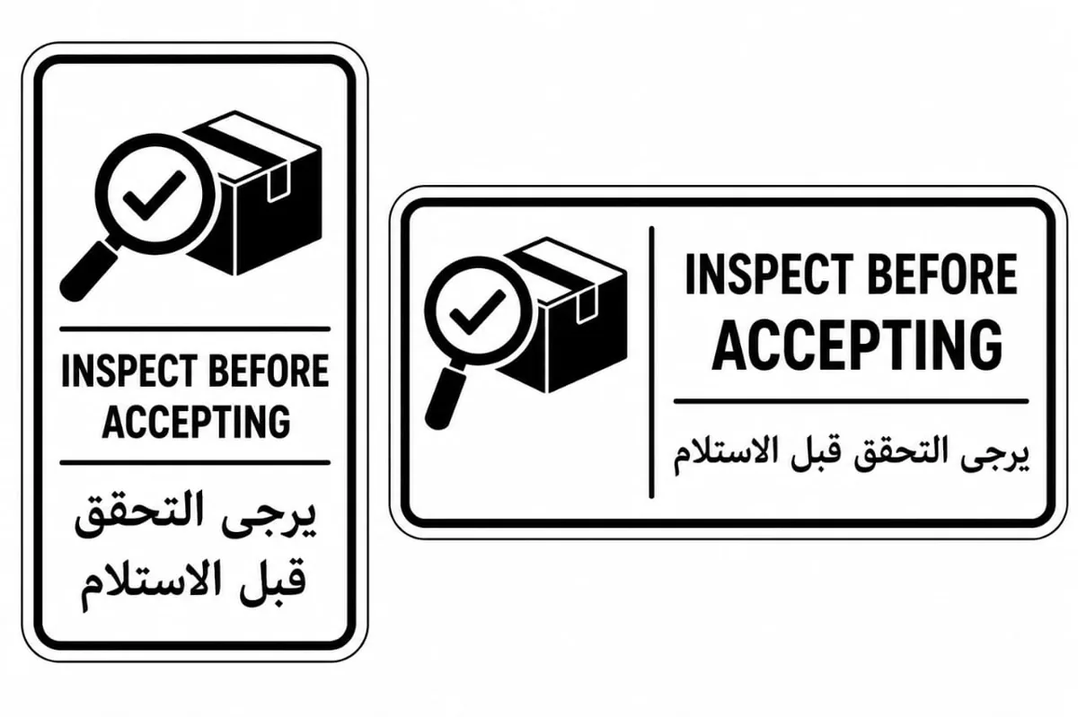 يرجى التحقق قبل الاستلام — Inspecter avant acceptation